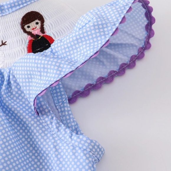 Baby Girls Princess Elsa Ana Olaf Frozen Smocked Embroidered Bubble Romper - Picture 3 of 5